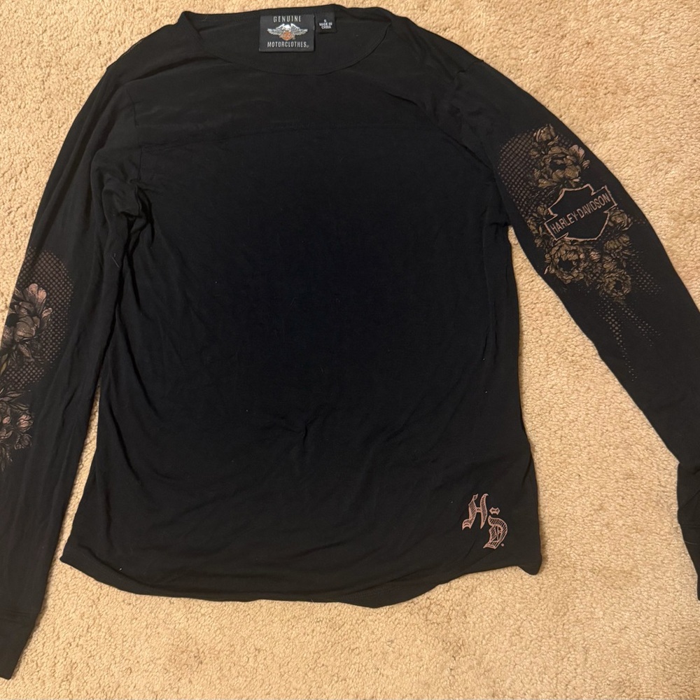 Harley-Davidson Black Long Sleeve Tee with Bronze Sleeve Graphics